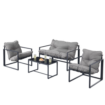4-delige balkonmeubelset met 2 stoelen, bank en tafel | Grijs