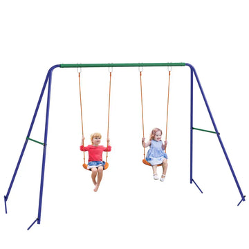 Kinderschommel voor 2 kinderen | Kleur: Blauw+Groen+Oranje | Afmetingen: 269x160x180 cm