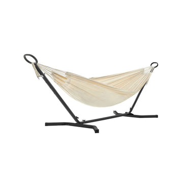 Hangmatstandaard met hangmat - verstelbare hoogte - zwart/beige - 300 x 90 x 95 cm