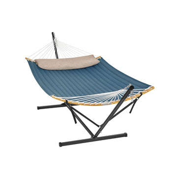 Hangmat met frame - staal - polyester - draagbaar - zwart/blauw - 400 x 100 x 90 cm