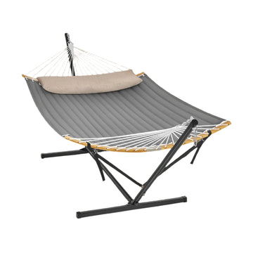 Hangmat met metalen frame – stevig ontwerp, 200 kg, 400 x 100 x 90 cm, grijs/zwart