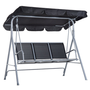 3-zits schommelbank met dak | Kleur: Zwart+Zilver | Afmetingen: 108x171x154 cm