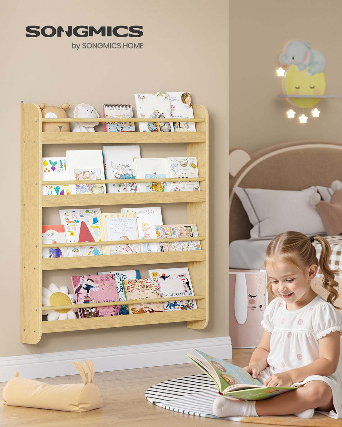 Kinderwandregal mit 4 Ebenen | Natur | 80x12x100 cm