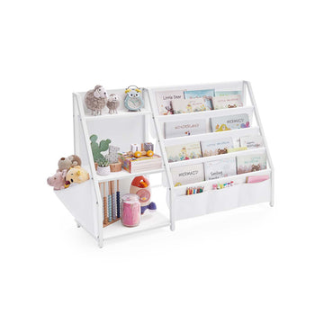 Kinderboekenkast met zijvak en speelgoedvakken | Wit | 108,5x30x75 cm