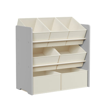 Kinderrek met 7 opbergboxen – MDF en vliesstof – 29,5 x 62,5 x 60 cm