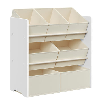 Kinderopbergkast met 7 stoffen boxen, wit MDF, 29,5 x 62,5 x 60 cm