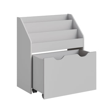 Speelgoedrek op wielen - kinderrek - 3 planken - MDF - 29,5x62,5x70 cm - grijs
