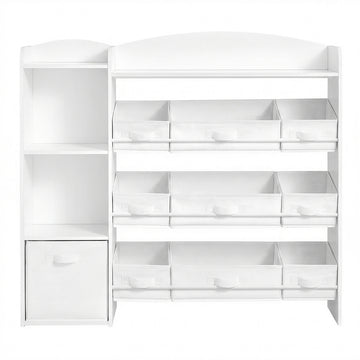 Kinderopbergrek met 2 open vakken, 9 middelgrote en 1 zijbox | Wit | 113,1x30x104 cm