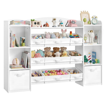 Kinderrek voor speelgoed, Montessori, 4 open vakken | Wolkenwit | 143,8x30x104 cm