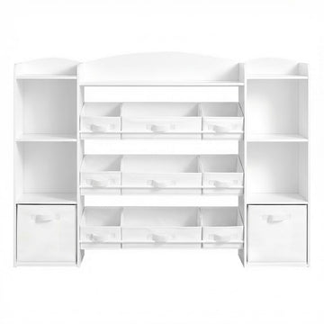 Kinderopbergrek met 4 open vakken, 9 middelste en 2 zijvakken | Wit | 143,8x30x104 cm