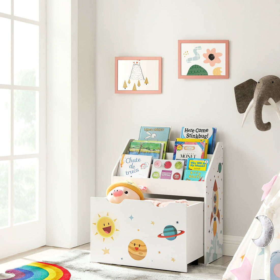 Kinderkamerrek - wit wandrek - MDF/spaanplaat - kantelbeveiliging - 62,5 x 29,5 x 70 cm