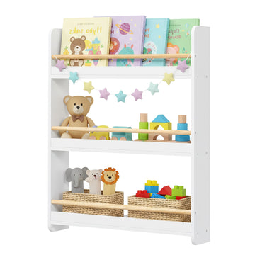 Boekenkast, kinderrek, 3 niveaus | Wit-naturel | 60x12x75 cm