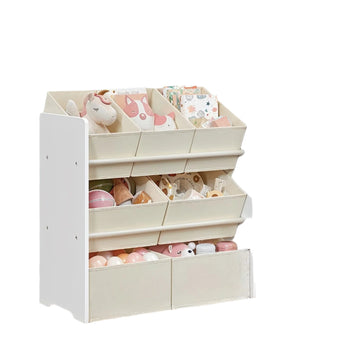 Boekenkast met 7 stoffen opbergboxen - ruimtebesparend - wit - 29,5 x 62,5 x 60 cm