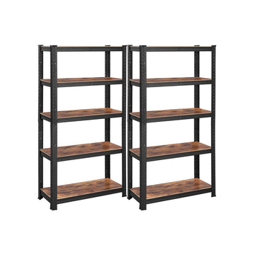 Opbergrek set van 2, 5 planken, vintage bruin-zwart, 30 x 75 x 150 cm