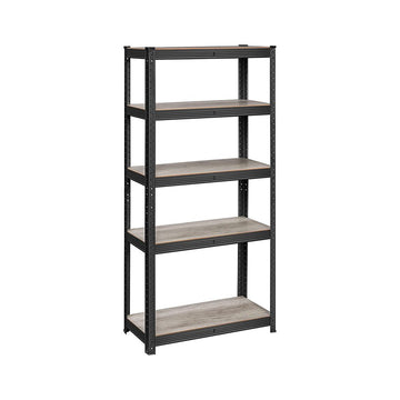 Metalen opbergrek, 5 niveaus, zwart, 150 x 75 x 30 cm