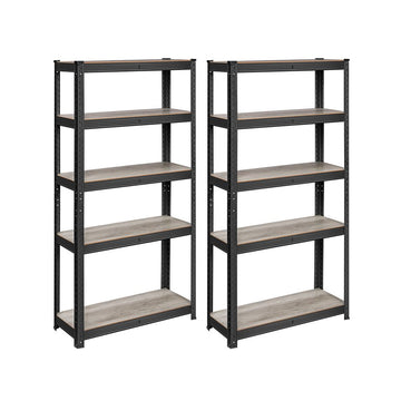 Opbergrek set van 2, industrieel stalen rek, zwart/naturel, 30 x 75 x 150 cm