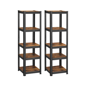 Opbergrek met 5 planken, set van 2 - industrieel, bruin-zwart - 150 x 37 x 37 cm