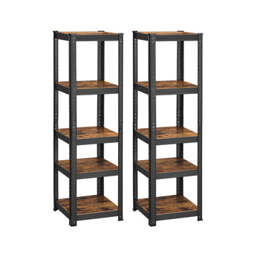 Set vintage bruin-zwarte opbergrekken - staal/MDF - 80 kg - 150 x 37 x 37 cm