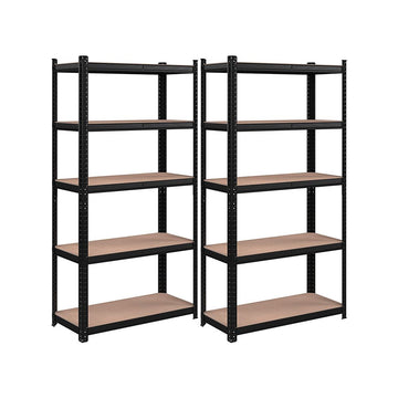 Metalen opbergrek, set van 2, 5 niveaus, zwaar uitgevoerd, zwart, 180 x 90 x 40 cm