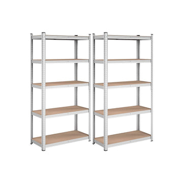 Opbergrek set van 2 - metalen rek met 5 planken - staal/MDF - zilver - 180 x 90 x 40 cm