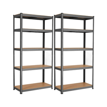 Opbergrek, set van 2 kelderrekken, 2 planken, grijs
