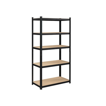 Opbergrek met 5 verstelbare planken, staal/MDF, zwart, 180 x 90 x 40 cm