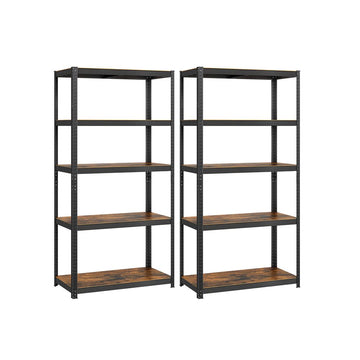 Set van 2 opbergrekken - 5 verstelbare legplanken - spaanplaat - bruin-zwart - 50 x 100 x 200 cm
