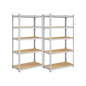 Metalen opbergrek met 5 niveaus, set van 2, zwaar belastbaar, zilver, 200 x 100 x 50 cm