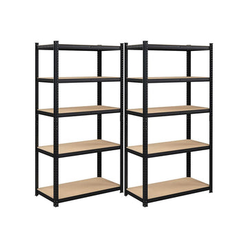Opbergrek 5 niveaus, set van 2, zwaar belastbaar metaal, zwart, 200 x 100 x 50 cm