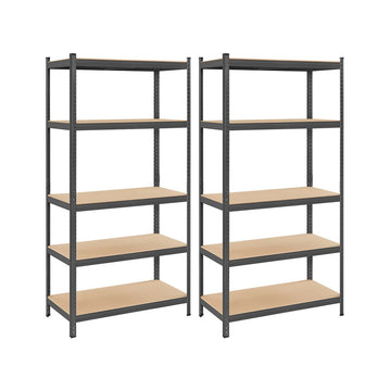 Opbergrekken set van 2 - 5 legplanken - staal - grijs - 50 x 100 x 200 cm