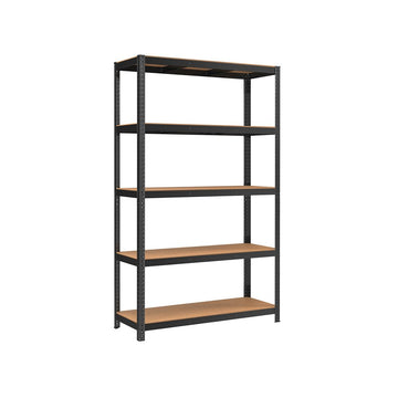 Opbergrek 5 niveaus - zwaar uitgevoerd - staal/MDF - zwart - 200 x 120 x 60 cm