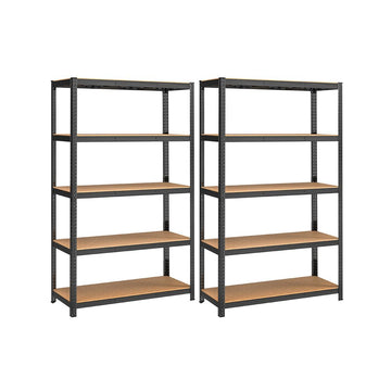 Opbergrek set van 2 - kelderrekken met 5 legplanken - zwart - 60 x 120 x 200 cm