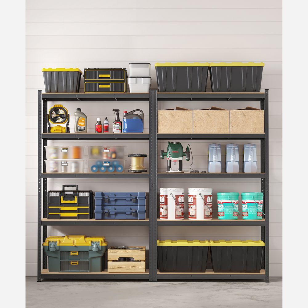 Kelderrek set van 2 - Gepoedercoat staal/MDF - Grijs - 60 x 120 x 200 cm