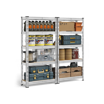 2-delige opbergrek set - zilveren stellingkast - staal & MDF - 175 kg per plank