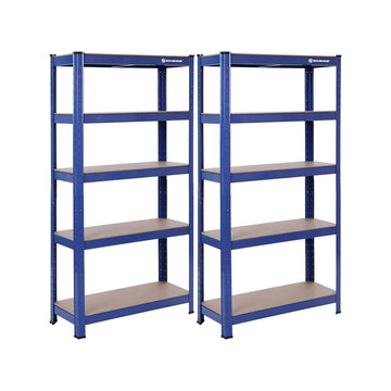 Opbergrek set van 2 - industrieel - 5 planken - blauw - 30 x 75 x 150 cm