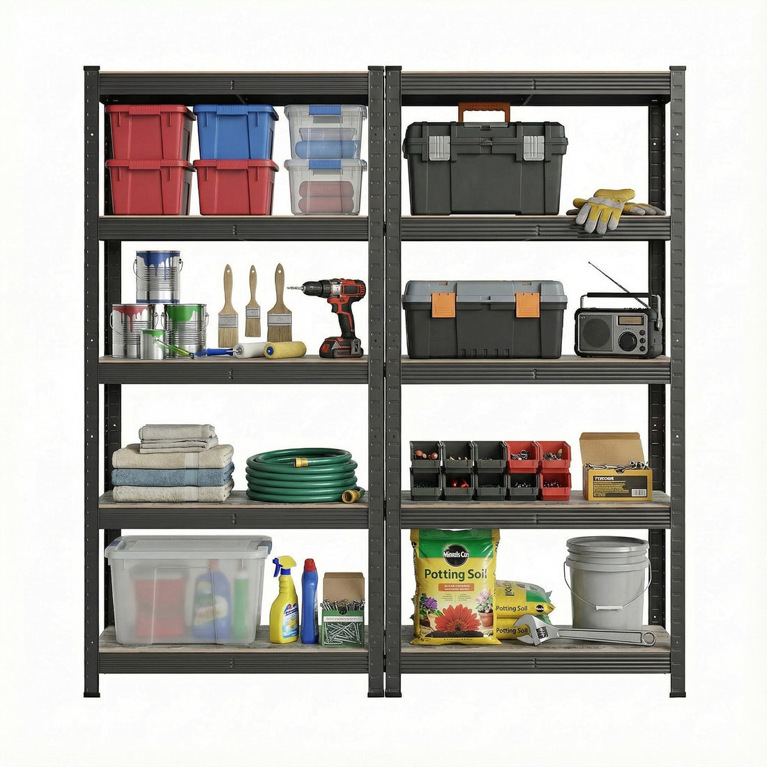 2-delige stellingkast, boekenkast, opbergrek | Naturel-zwart | 75x30x150 cm