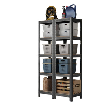 Stellingkast - boekenrek - magazijnrek - staal & MDF - 37x37x150 cm - greige-zwart