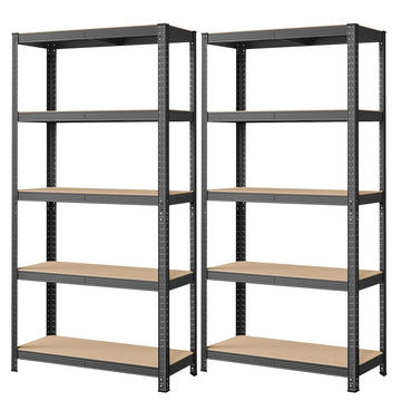 Zwaarbelastbaar rek 5 niveaus 2-delige set met stalen frame | Grijs | 90x40x180 cm