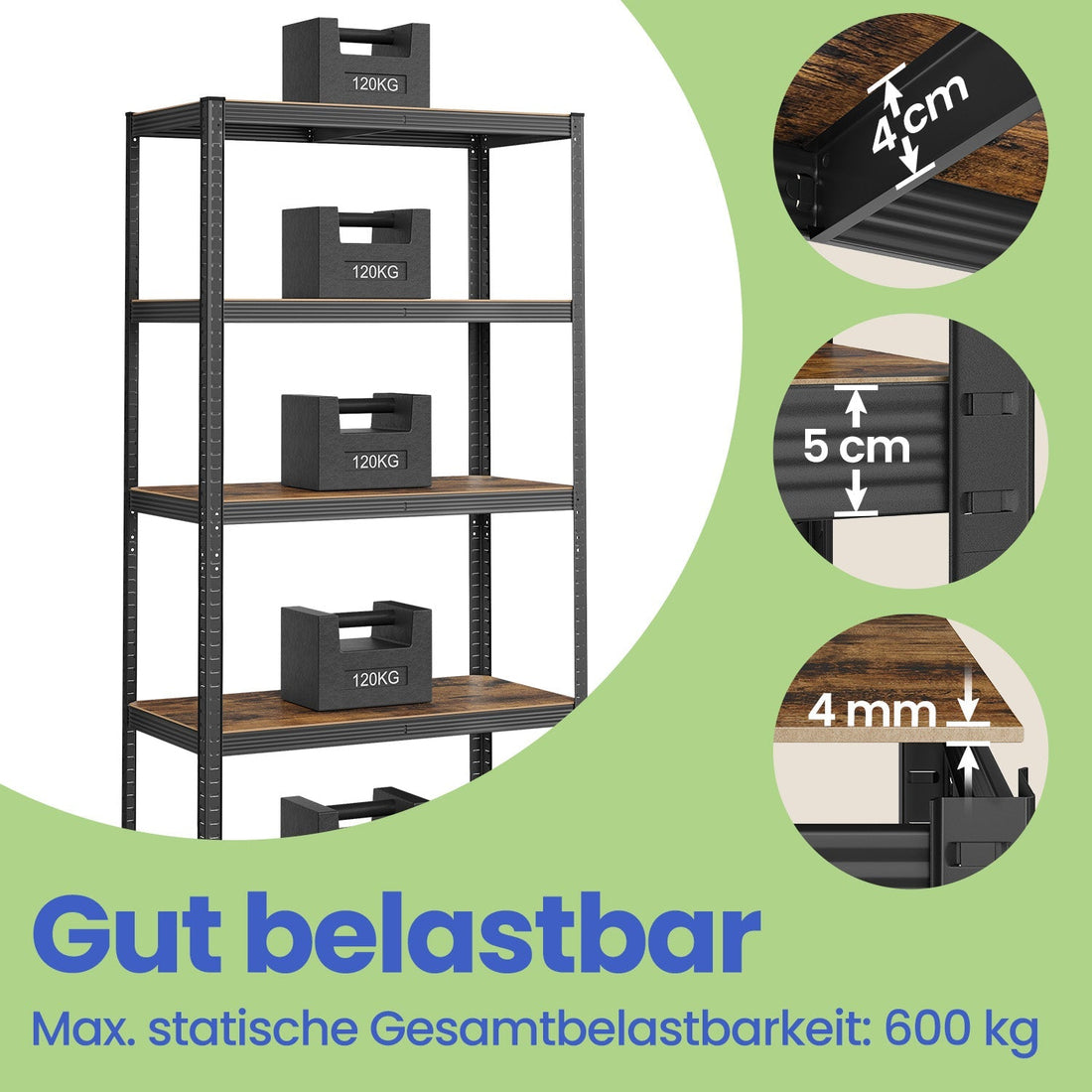 Schwerlastregal - Lagerregal - Kellerregal - Stahl - 50 x 100 x 200 cm