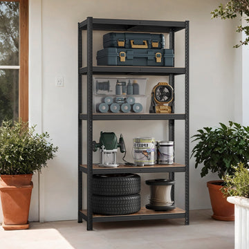 Magazijnrek 5 niveaus met verstelbare legplanken | Bruin-zwart | 120x60x200 cm