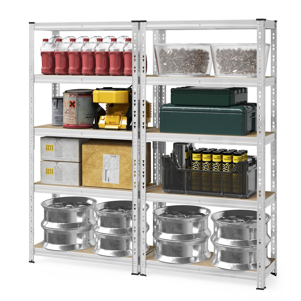 Schwerlast-Kellerregal 2er Set bis 875 kg | Silber | 90x40x180 cm