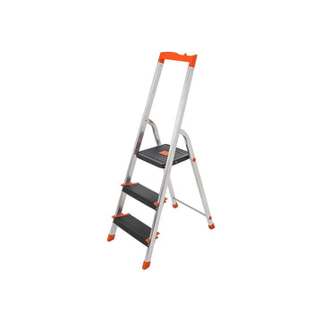Trapladder met 3 treden, inklapbaar, aluminium, zilver/zwart/oranje, 42 x 56 x 122 cm