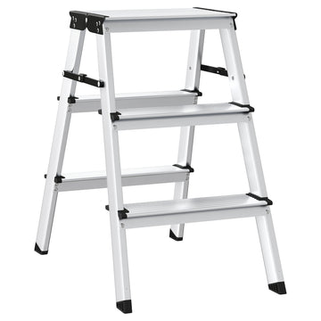 Aluminium trapladder met 3 treden | Zilverkleurig en zwart | 44x59x62 cm