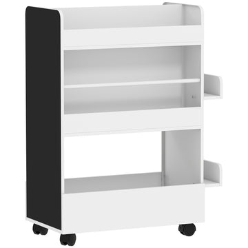 Kinderboekenrek met 4 planken en krijtbord | Kleur: Wit | Afmetingen: 66,5x32,5x86,5 cm