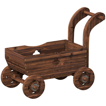 Houten plantenwagen - verhoogd plantenbed | Kleur: Verkohlt | Afmetingen: 38x68x52 cm