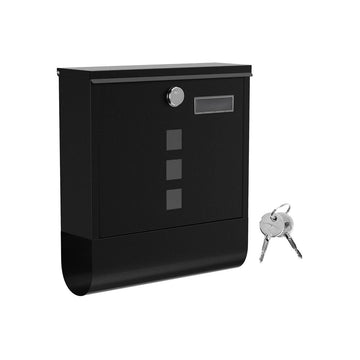 Brievenbus - wandmontage - met slot - roestvrij staal - zwart - 30,5 x 9,5 x 33,3 cm