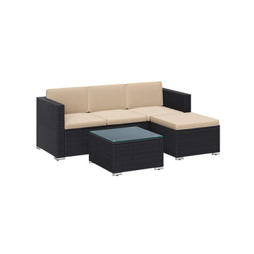 Tuinmeubelset van wicker - Met kussens - Zwart-taupe