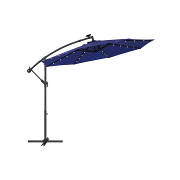 Navyblauwe parasol 3 m met solar-ledverlichting, metalen mast, polyester, 2,45 m, 14,1 kg