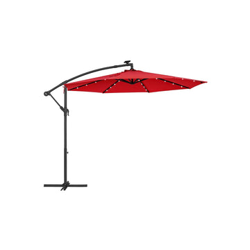 Rode zweefparasol met zonnepaneel – Ø 3 m – 2,45 m hoog – polyester – kruisbasis