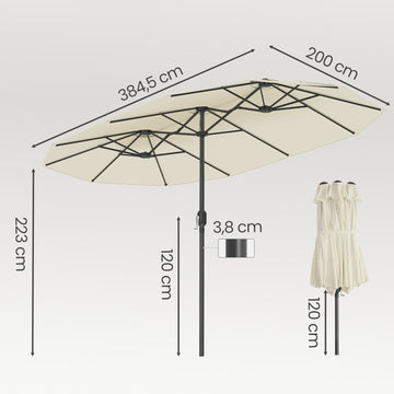 Grote terrasparasol met zwengel UV-bescherming UPF 50+ | Beige | 394x200x223 cm